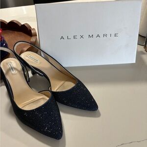 Alex Marie Navy Sparkle Pointed Slingback Pumps